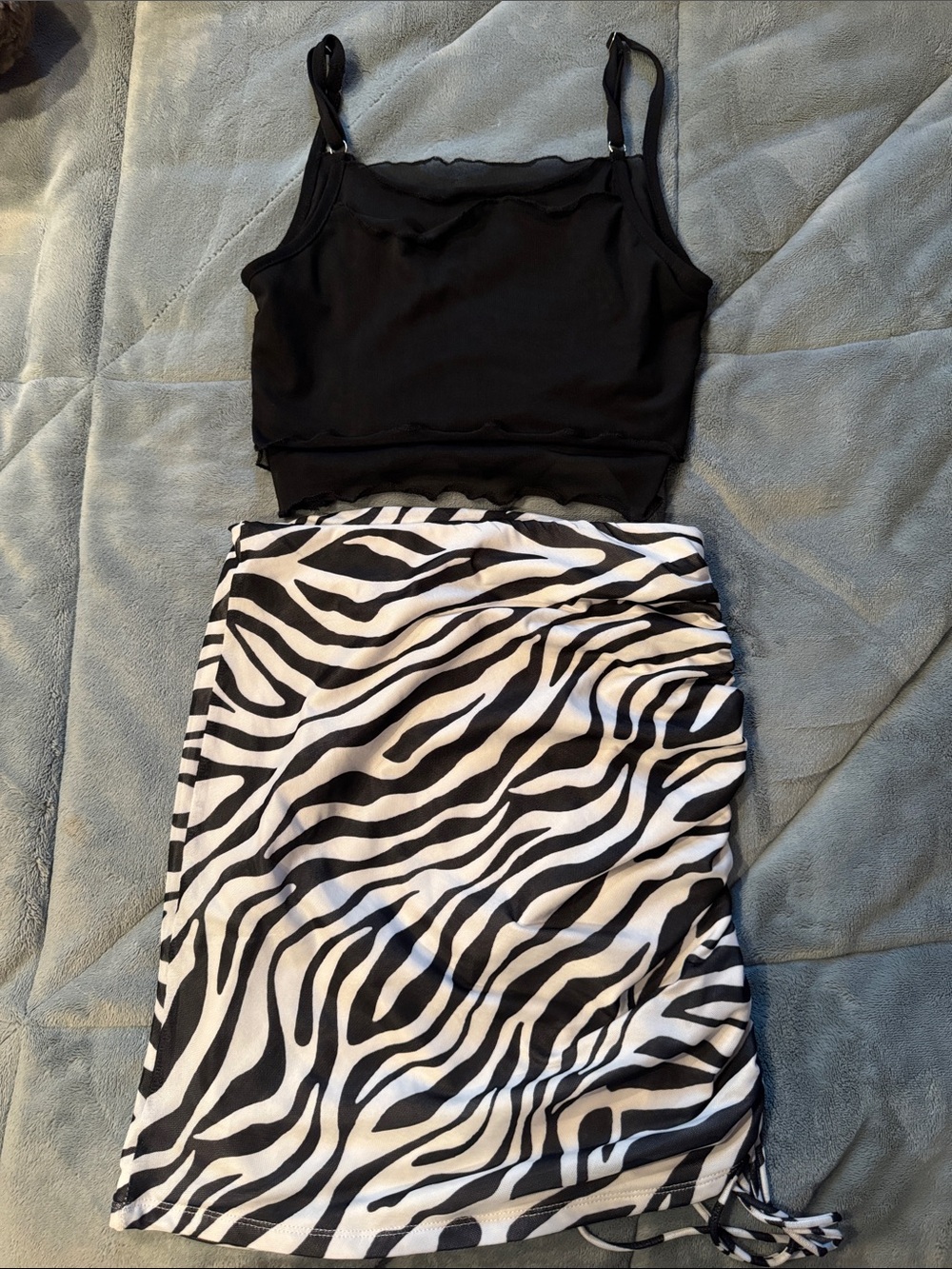 Princess Polly Zebra Print Mini Skirt - Black & White & mesh black tank top